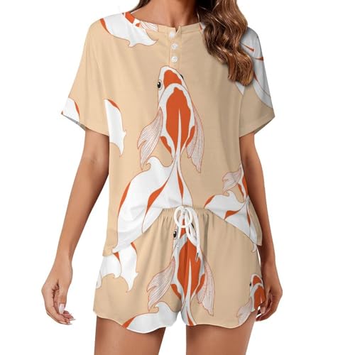 Pyjama femme Poisson Rouge À La Nage anti-transpiration vêtement nuit manches courtes