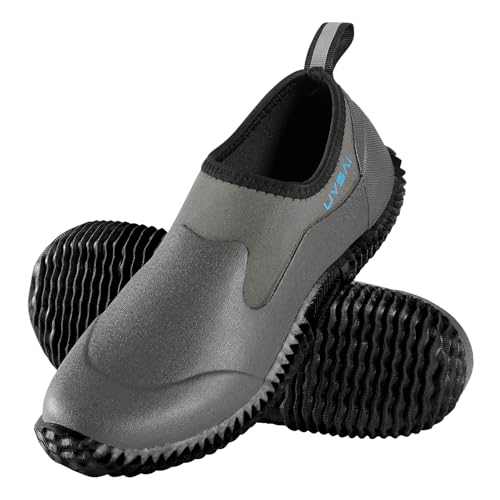 UVSAI Zapatos de jardín impermeables para hombre, botas de lluvia, calzado sin cordones para jardinería, agricultura, camping, cuidado del césped, patio, trabajo, Gris/Negro, 46 EU