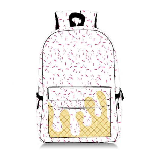 Ice Cream Drip Backpack, Cute Shoulder Bagpacks, Large Capacity Lightweight for Boys Girls Daily Use Travel (White)