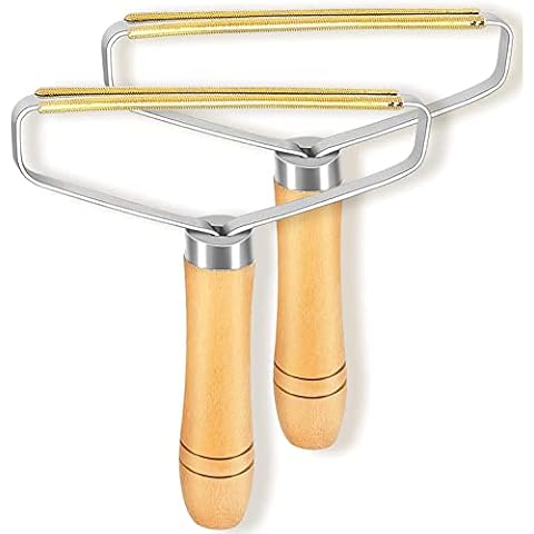SPICOM 2 Pack Portable Lint Remover | Carpet Scraper Shaver | with Wooden Handle | Reusable Manual Brush | Sweater Woven Coat Carpet and Pet Hair Removal Cover