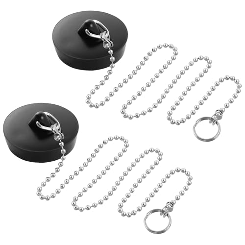 2 Stück Abflussstopfen Gummi Stöpsel für Spülbecken 45mm Universal Spüle Abfluss Stöpsel Badewannenstöpsel Spülbecken Stopfen mit Haken Waschbecken Stöpsel Verschluss mit 40 cm Stöpsel Kette