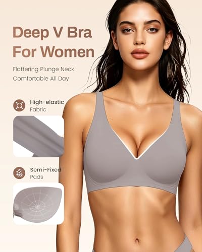 Image of Gailife Deep V Jelly Bras for Women No Underwire Wireless Seamless Push Up Bra Comfort Support Plunge Bralette Full Coverage