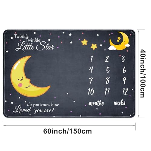 Image of Baby Milestone Blanket 60''x40'' Starry Sky Newborn Month Blanket Star and Moon Newborn Photography Background Prop for Boy & Girl Personalized Shower Present with Frame
