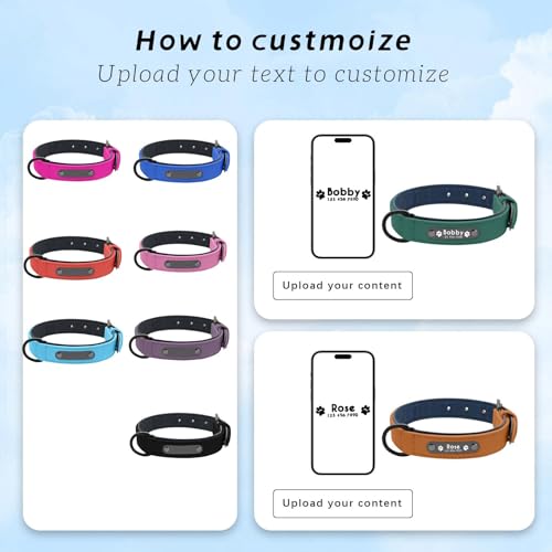 Hundehalsband, personalisierbar, mit Namen und Telefonnummer, verstellbares Welpenhalsband mit Sicherheitsschnalle für kleine, mittelgroße und große Hunde