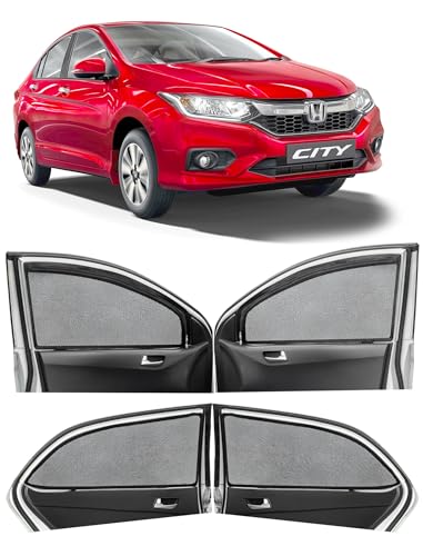Image of Autofact Magnetic Car Sunshades Compatible with Honda City Ivtech (2009 to 2013) (Set of 4) - Easy Installation, UV Protection, Keeps Car Cool (Front 2 with Zippers, Rear 2 Without Zippers)
