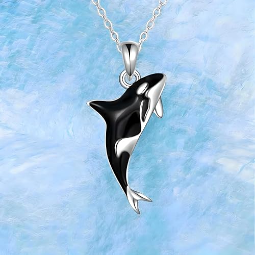 Stainless Steel Silver Killer Whale Orca Whale Pendant Necklace, Black and Silver, Shamu Gift4