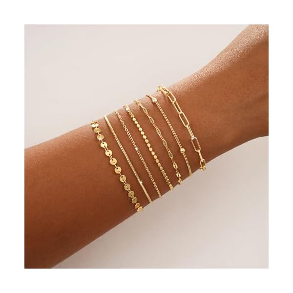 BERISO Gold Bracelets for Women Gold Chain Bracelet Sets for Women 14K Gold Plated Dainty Link Bracelets Stackable - Image 4