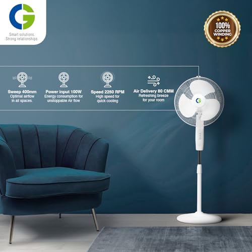 Image of CG VHEG Pedestal Fan 400mm | High Speed | Wider angle oscillation | 3 Speed setting | 100% copper motor | Rustproof blades | Elegant design | 2 Year Product Warranty | Cloud White