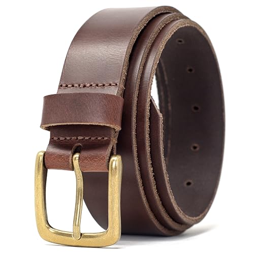 Ashford Ridge Made in England 34mm Full Hide Leather Belt with Brass Colour Buckle