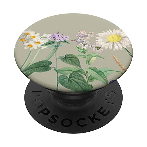 Cute Wildflower Watercolor Summer Flowers PopSockets Swappable PopGrip, Black