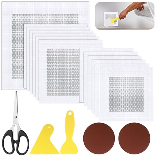 Celepoir 13 Piezas Reparación de Pared Set, 2/4/6 Pulgadas Reparación de Paredde Aluminio Autoadhesivo, con 2 Hojas de Lija &2 Espátulas, Reparaciónde Pared para Cubrir Agujeros y Grietas en Paredes