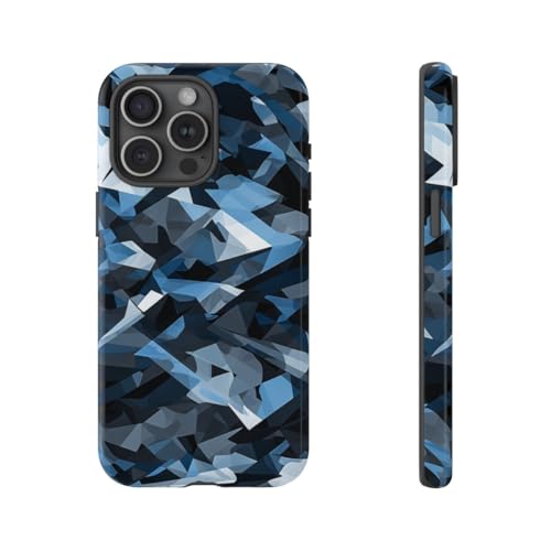 Coque iPhone 15 Pro Max gris camouflage géométrique rigide et brillante