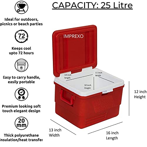 Image of Plastic Insulated Icebox Chiller Icebox Cooler Icebox Chiller Ice Packs Freezer Cooler Box Travel Picnic (25 Litre, Red)
