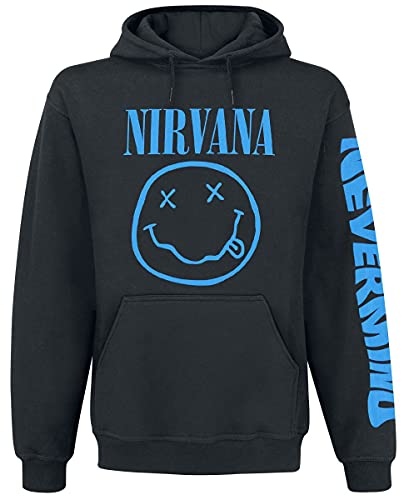 Nirvana Nevermind Smile Homme Sweat-Shirt à Capuche Noir Regular/Coupe Standard - Les Beatles, Paul McCartney, John Lennon, RIngo Starr, George Harrison Nirvana Nevermind Smile Homme Sweat-Shirt à Capuche Noir Regular/Coupe Standard