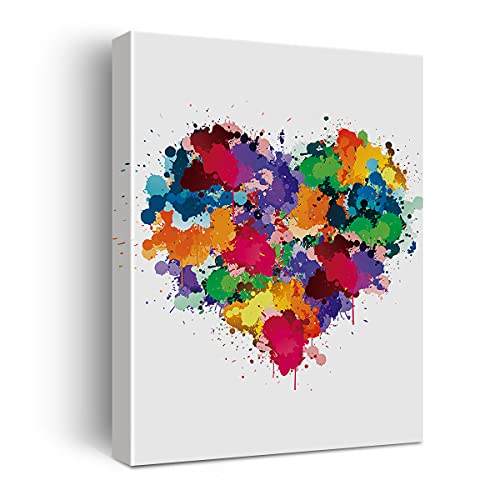 Heart Watercolor Poster Canvas Wall Art for Home/Office/Bedroom Decor - Heart Love Canvas Print Wall Art Painting Ready to Hang Gifts - Easel & Hanging Hook 12x15 Inch