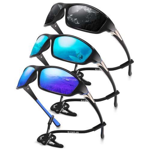 Foliful Polarized Sports Wrap Around Sunglasses Men Fishing Running Golf A03-grey/Ice Blue/Dark Blue
