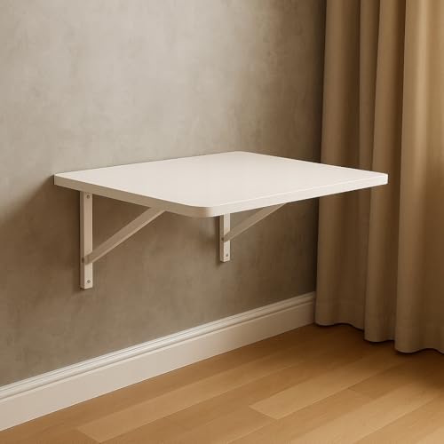 PlayPals Furniture Mesa plegable de pared, 50 x 70 cm, color blanco con soportes blancos, mesa plegable para ahorrar espacio, escritorio pequeño - imagen 2