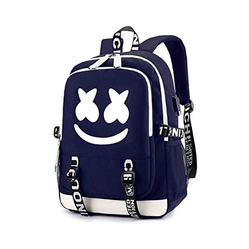 Luminous DJ Laptop Backpack Student Daypack with USB Charging Fashion Bag (Blue)