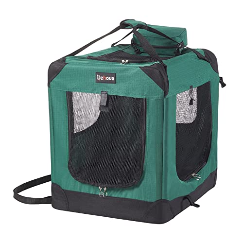 Dehoua Portable Folding 3 Door Dog Crate, Collapsible Soft Dog Kennel With Mat And Detachable Pockets, Pet Carrier For Indoor And Outdoor, Green, 36" L X 24" W X 28" H #TOP1