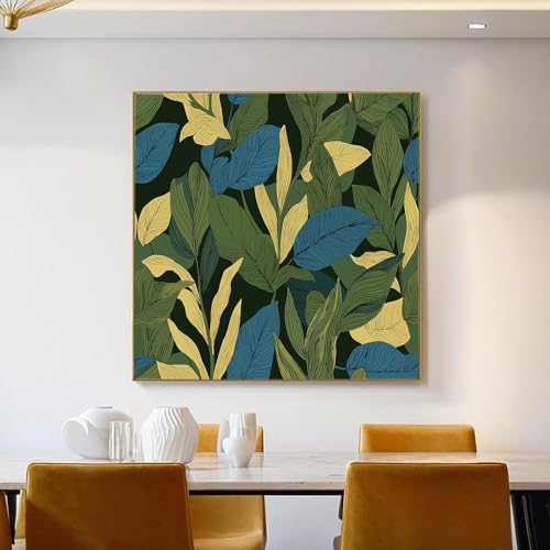 Lienzo de jungla botánica para decorar un salón moderno con estilo verde oliva 3