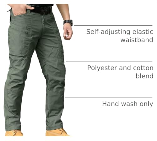 NAVEKULL Men's Work Cargo Pants for Men Rip Stop Tactical Pants Outdoor Hiking Camping Travel Pants Lightweight Water Resistant Waterproof Military Army Combat Trousers with Side Zipper Pockets Green by NAVEKULL - Used condition - Image 4