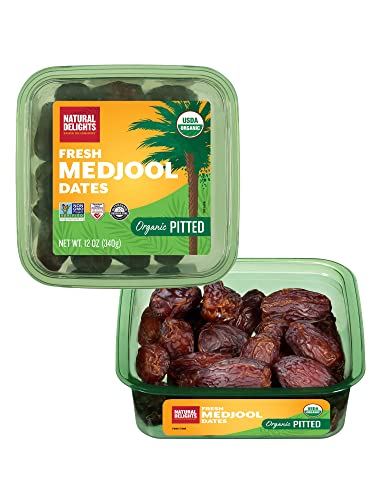 Natural Delights Medjool Dates - Large & Plump Pitted Dates Medjool, Non-Gmo Verified, Pesticide Free, Naturally Sweet Fruit Snack - Non-Organic & Organic Medjool Dates Pitted, 12 Oz Container #TOP2
