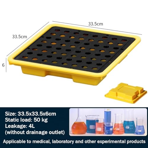 Bac de rétention Robuste avec Grille, bac de Drainage modulaire pour Stockage de Produits Chimiques, Base en polyéthylène Anti-Fuite 33,5 x 33,5 x 6 cm pour entrepôt Industriel, sécurité et