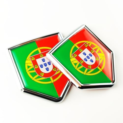 Image of Newperlite Portugal Flag Decal Sticker Car Emblem Portuguese Flag Car Decoration Accessories Chrome Shield for Truck Vehicles Cars, 2 Pack
