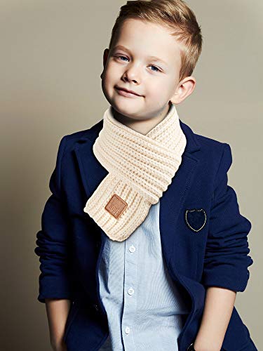 Zhanmai 2 Pieces Kids Winter Warm Knit Scarves Warm Scarf Neck Warmer For Toddlers Boys Girls (Black, Beige) #TOP1