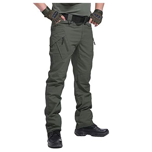 CARWORNIC Men's Outdoor Tactical Pants Rip-Stop Lightweight Stretch Military Cargo Work Hiking Pants Army Green