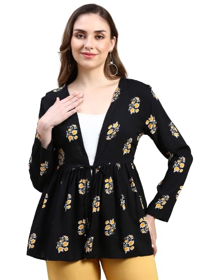de moza Women Regular Length Shrug All Over Print Viscose Black-picture-21