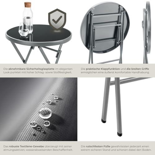 tectake® Bistroset, Tisch und 2 x Stuhl, Kleiner runder Esstisch, Klapptisch und Klappstühle Set… – Ansicht 5