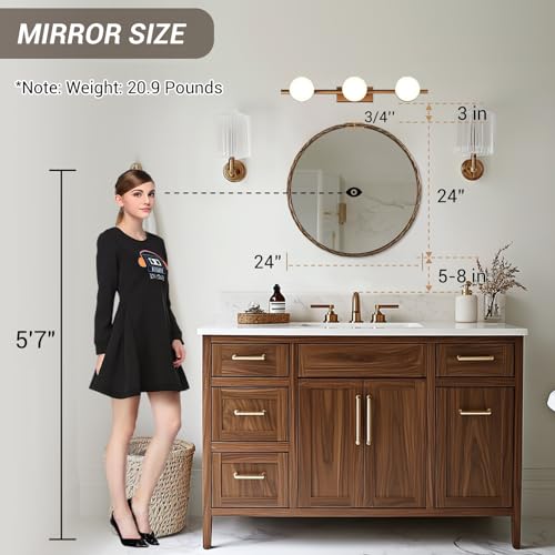 Image of ANDY STAR Hand-Forged Round Bathroom Mirror, 24 Inch Oil Rubbed Bronze Vanity Circular Mirror, Solid Steel Antique Hammered Rounded Mirrors for Wall Decor, Washroom, Entry, Fireplace