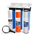 Aquaboon Whole House 3-Stage Water Filter System with 20x4.5 Anti-Scale, KDF, Carbon Filters, Pressure Gauges & Release, Wrench, Iron Bracket