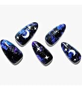 GLAMERMAID Press on Nails Almond, Gel False Nails with Gothic Design,24 PCS Glue on Nails,Reusabl...