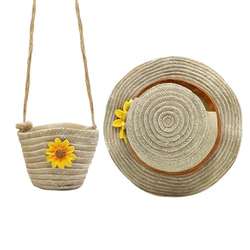 Genérico Macetas de Únicos, jardinera Linda,Bolso de hombro Sombrero de Paja de resina Plantador | Decoración de Jardín, Boho Style Bonsai Orchid Cactus Succulents Contenedor