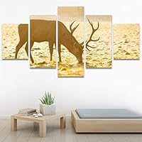 SIGNWIN 5 Panel Canvas Wall Art Animals Deer Modern Artwork for Home Decorations Ready to Hang - 60
