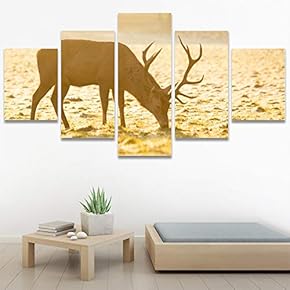 SIGNWIN 5 Panel Canvas Wall Art Animals Deer...