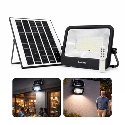 Image of hardoll Solar Flood Light 200W with Remote, Cool White LED, 5M Cable, Waterproof IP65 ABS + Glass Body, 15000mAh Lifepo4 Battery for Home, Garden, Terrace, Outdoor (Pack of 1)
