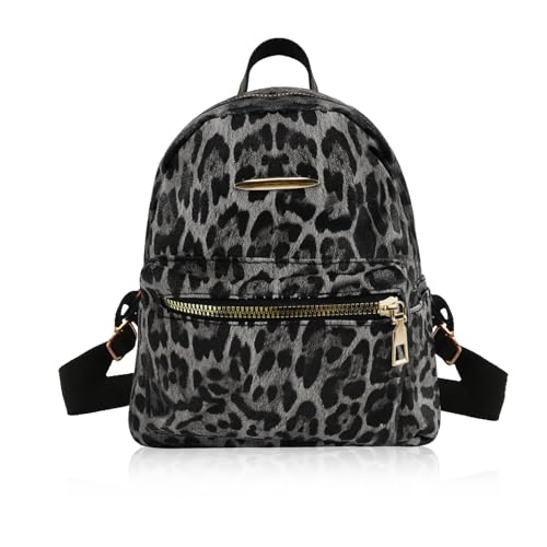 AfitLulu Pequeña Mochila Mujer Diseño de Leopardo Mochila con Cremallera, Mini Casual Mochilas Impermeable Pequeñas Mochilas de Piel con Correa de Hombro Ajustable (Negro)