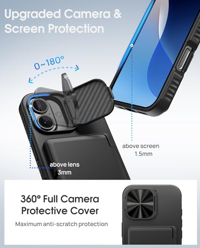 BXYJY for iPhone 16 Case Wallet, Built-in Card Holder (4-5 Cards), Camera Cover Stand, Military Grade Drop Protection, Rugged Heavy Duty Silicone Men Women Protective Phone Case for iPhone 16, Black