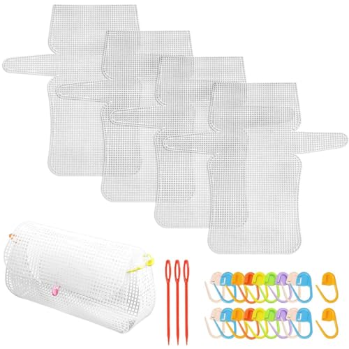 YUZNA 4PCS Maille Plastique Point Croix Sac, canevas plastique, Films Feuilles Façonnage pour Portefeuilles Sacs Main Travaux Broderie Portefeuille Projets...