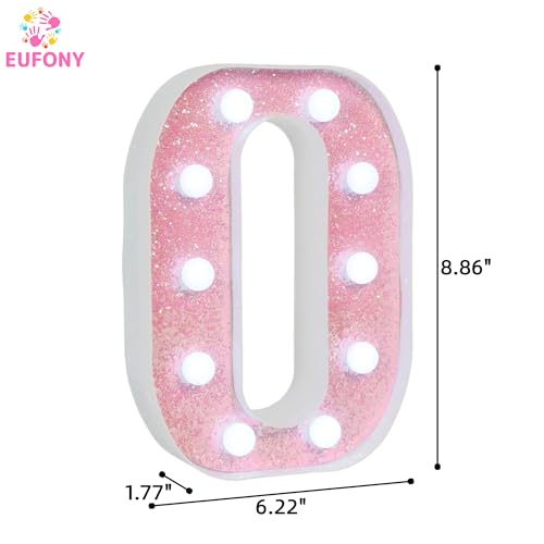 Image of Pink Glitter Marquee Light Up Letters, Battery Operated LED Letter Lights Signs for Pink Birthday Party Table Decorations, Wall Decor for Girls Bedroom, Initial Letter O with Cool White Lights