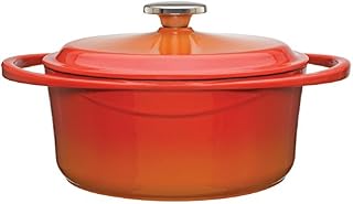 Berndes 1504102 Round Casserole Dish with Lid, 24cm, 4 Litre, Cast Iron, Red/Orange