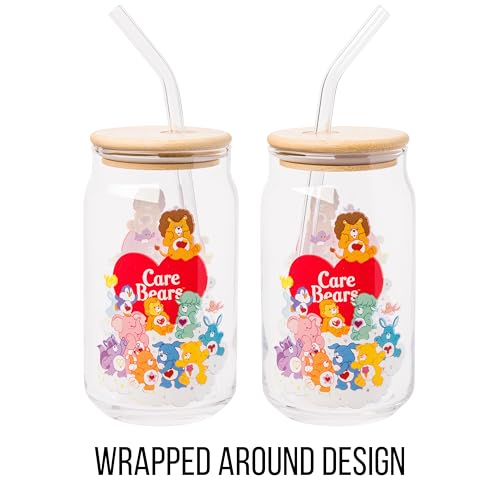Image of Silver Buffalo Care Bears Heart Cousins Treat Pig, Glass Jar Tumbler, 16oz