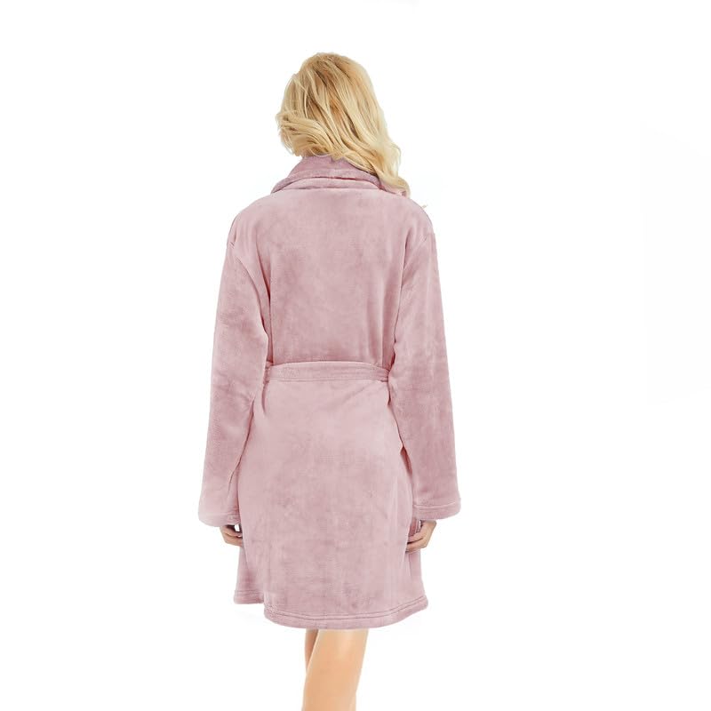 Image of U2SKIIN Women Fleece Robe, Short Cozy Plush Robes for Womens Soft Shawl Collar Warm Spa Bathrobe