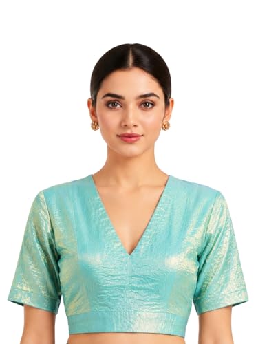 Image of Thevasa Women's Everyday Divine Depth V Neck Half Sleeves Blouse