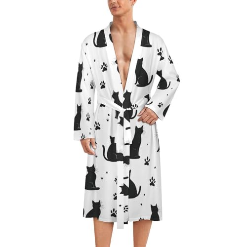 Peignoir de bain homme en kimono léger noir imprimé chat à offrir