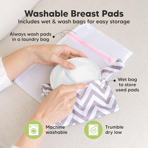 Image of Organic Nursing Pads - 14 Washable Breast Pads for Breastfeeding, Wash Bag, Viscose Derived from Bamboo Reusable Nipple Covers for Breastfeeding Essentials, Soft & Absorbent (Soft White, M 4.6 inch)