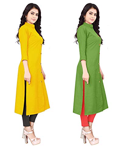 Image of NATEK Women's Cotton Straight Plain Kurtis Combo Pack of 2